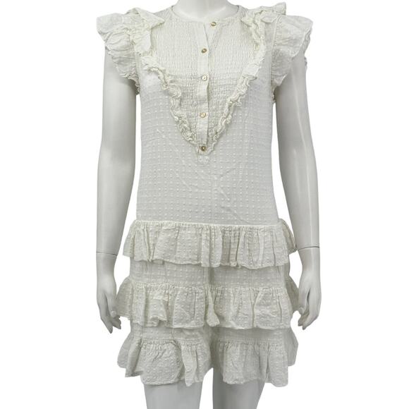Rebecca Taylor Dress Womens XS Milk Cream Drapey‎ Ruffle Mini Boho Cottagecore - Picture 1 of 8